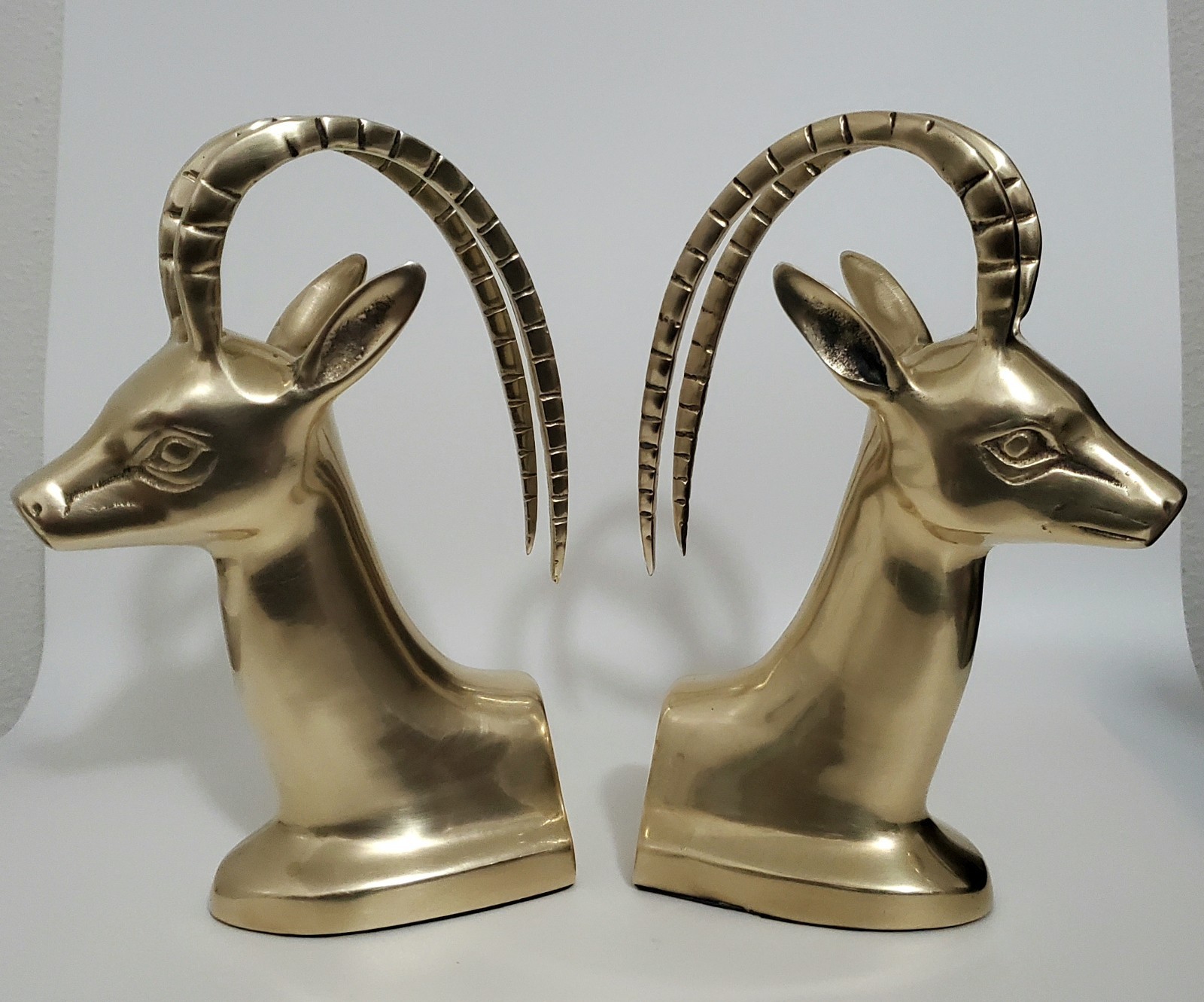 Vintage mid century modern brass ibex antelope bookends mcm