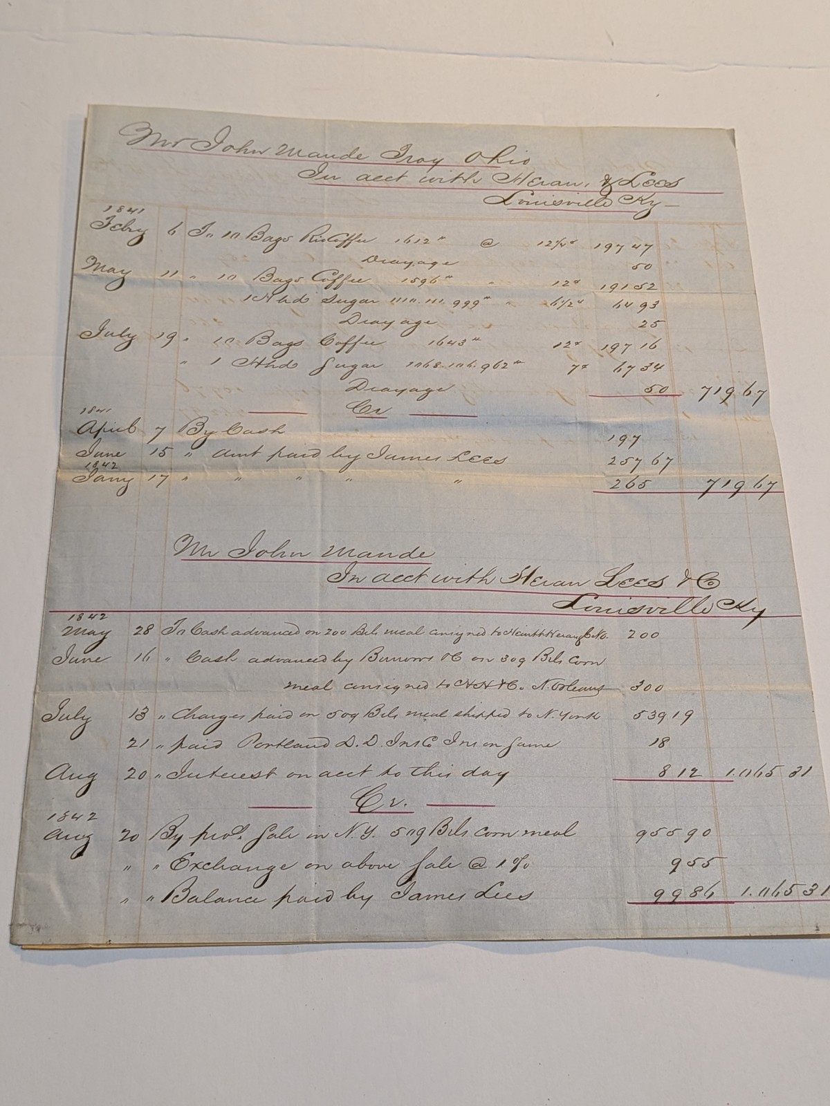 1846 New York & Louisville KY Business Account Affidavit John Maude Hiram Lees 1846 New York & Louisville KY Business Account Affidavit John Maude Hiram Lees