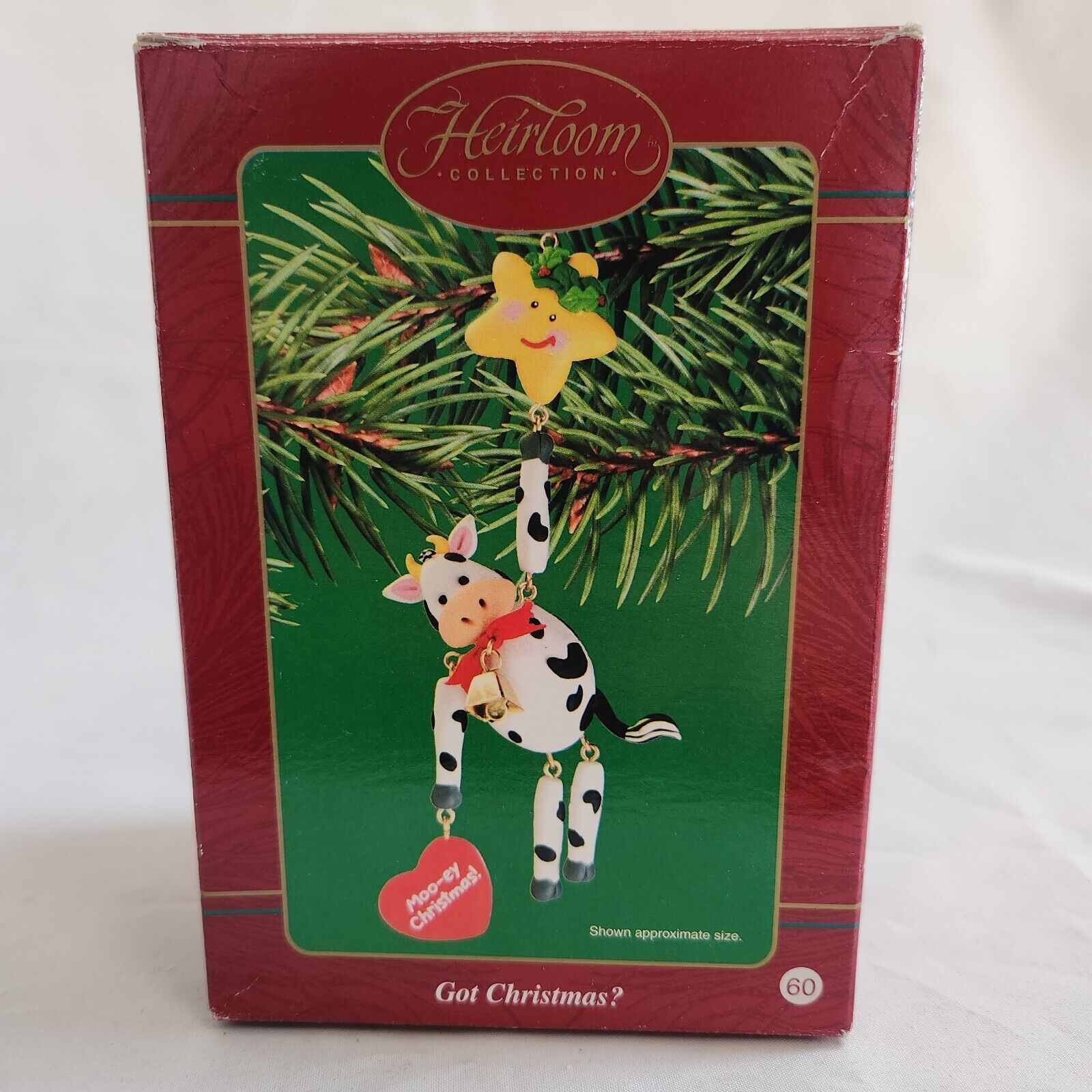 Vintage Carlton Heirloom Cow Star Heart Figurine Moo-ey Got Christmas Ornament