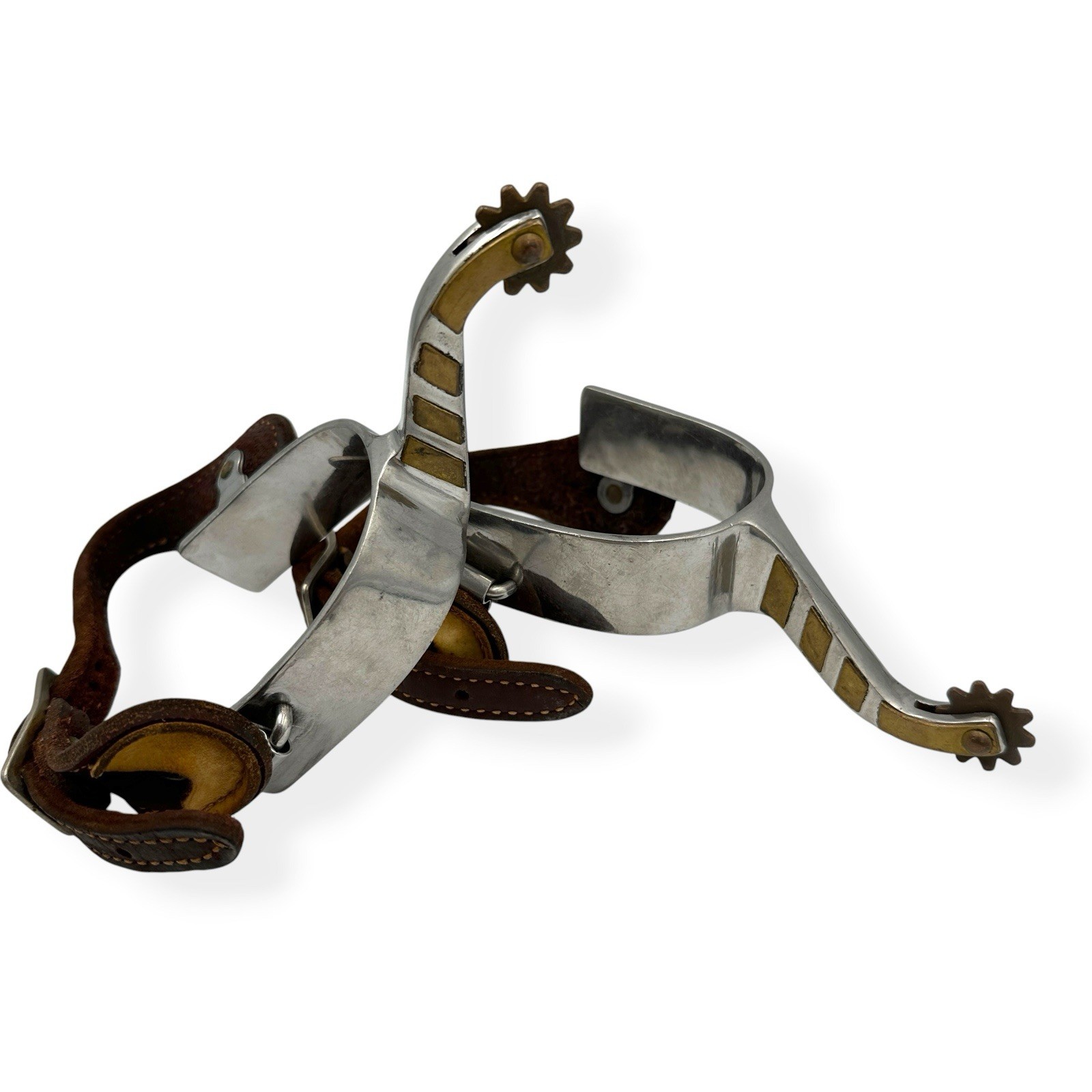 Vintage Western Cowboy Spurs with Brass Accents & Adjustable Leather Straps