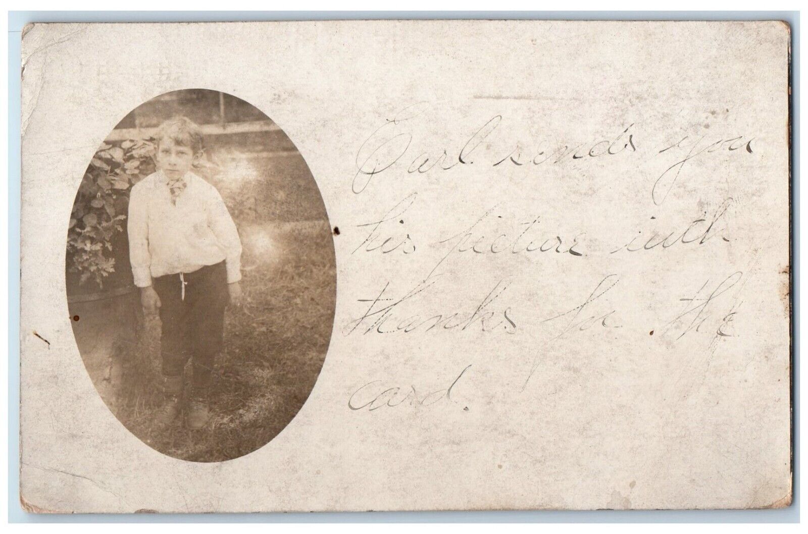 1908 Candid Boy Child Ascot Garden Stover MO RPPC Photo Posted Postcard