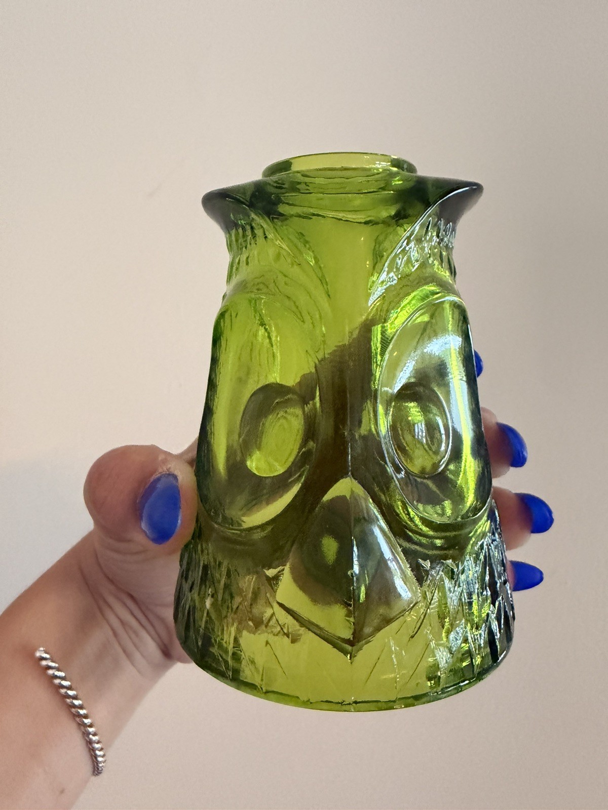 Vintage Viking Glass Avocado Green Owl Fairy Lamp TOP ONLY Good VTG Cond 