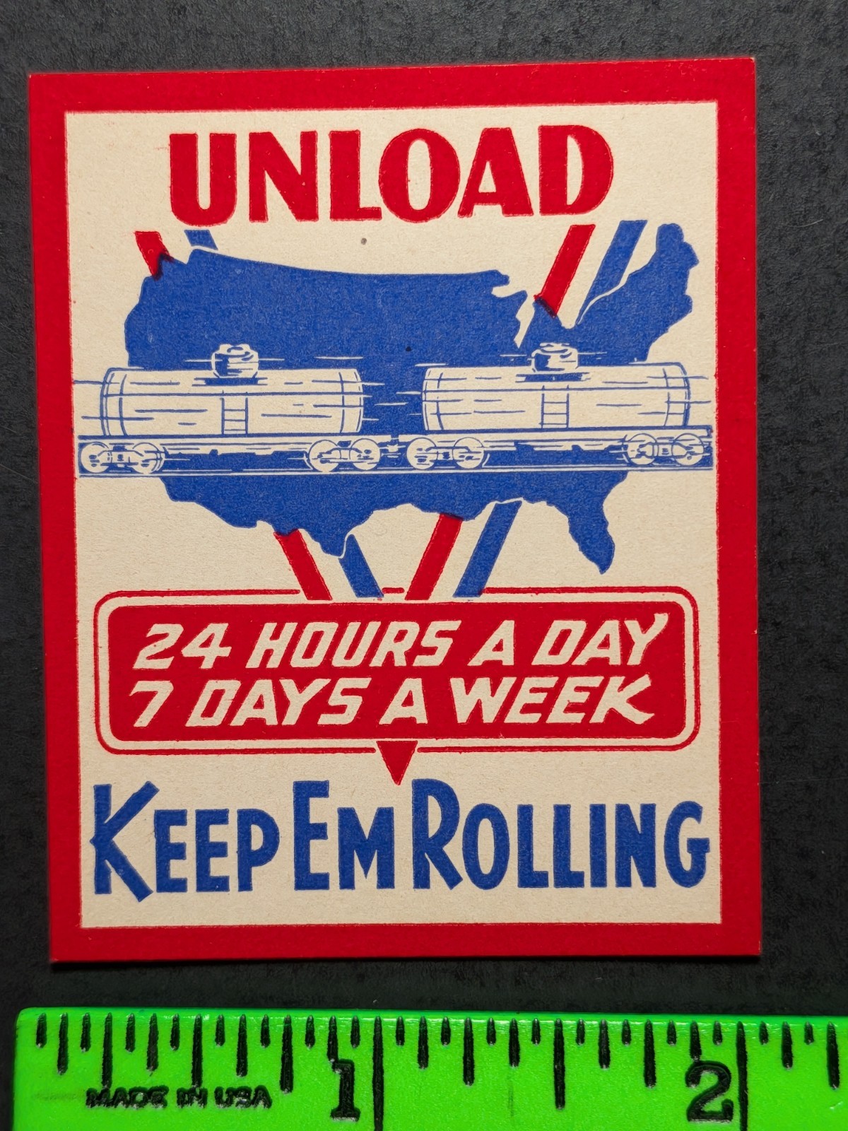 Vintage Keep em Rolling War Train Military Poster Stamp