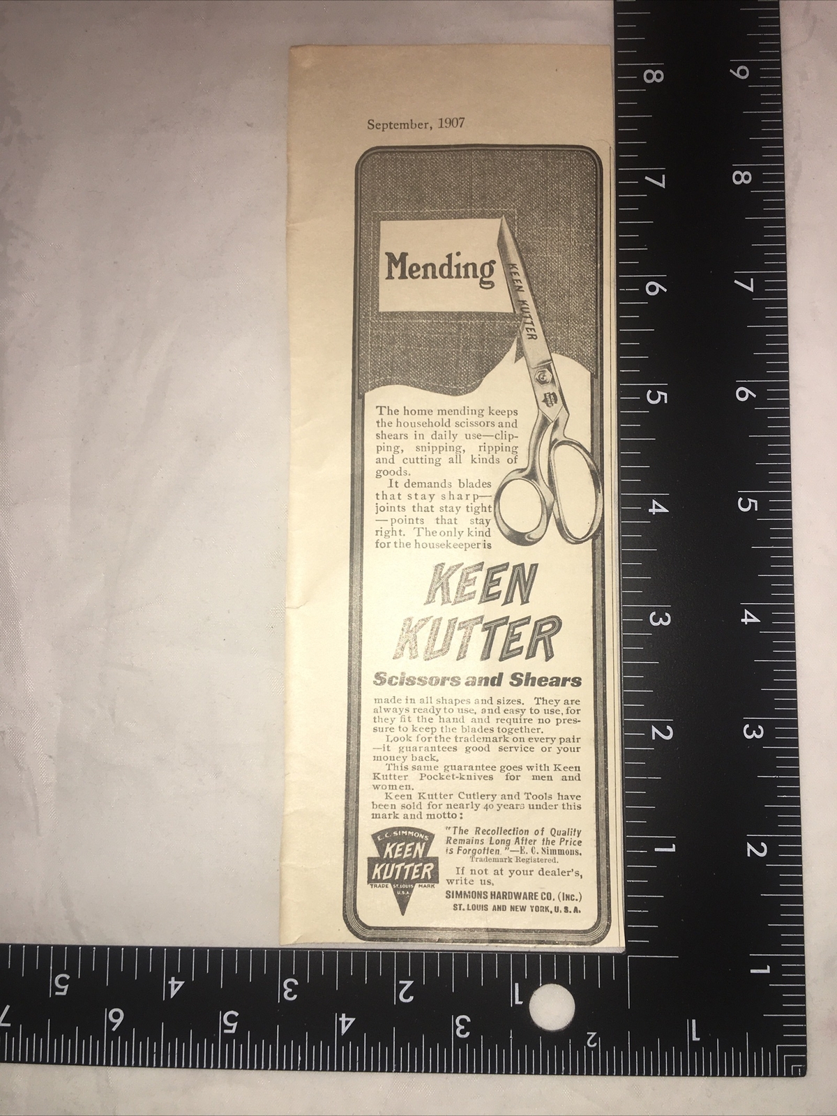1907 Ad Keen Kutter Scissors Shears Simmons Hdwe & Fabric Print Ad