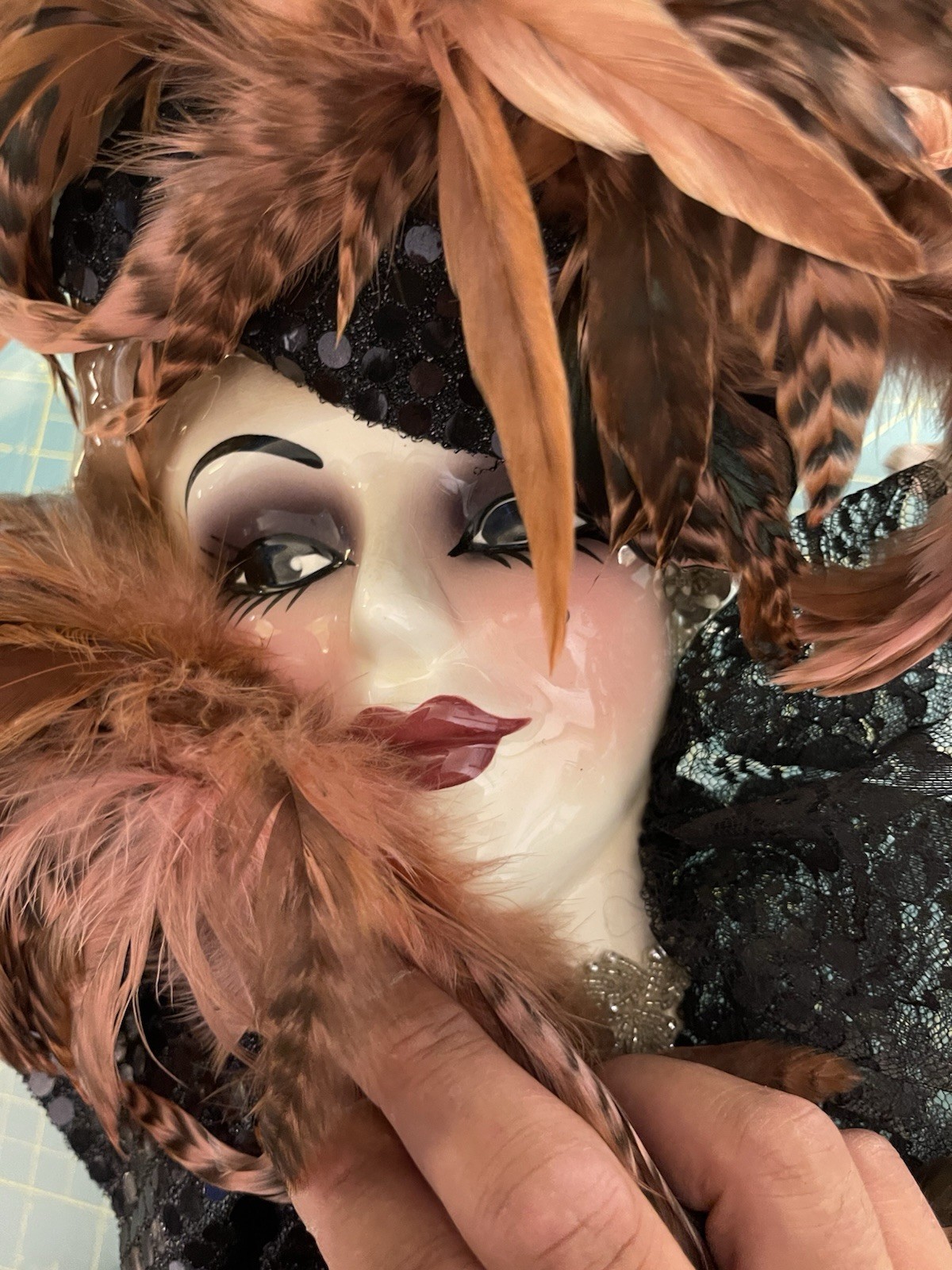 “Unique Creations” Ceramic Face Wall Mask Feathered  signed/numbered