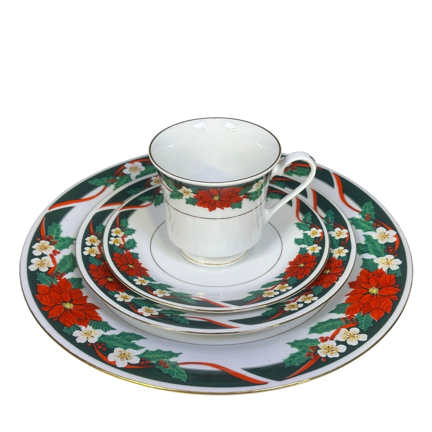 Tienshan Retired 1985-2000 'Deck the Halls' 4-PC Place Settings-Service for 4