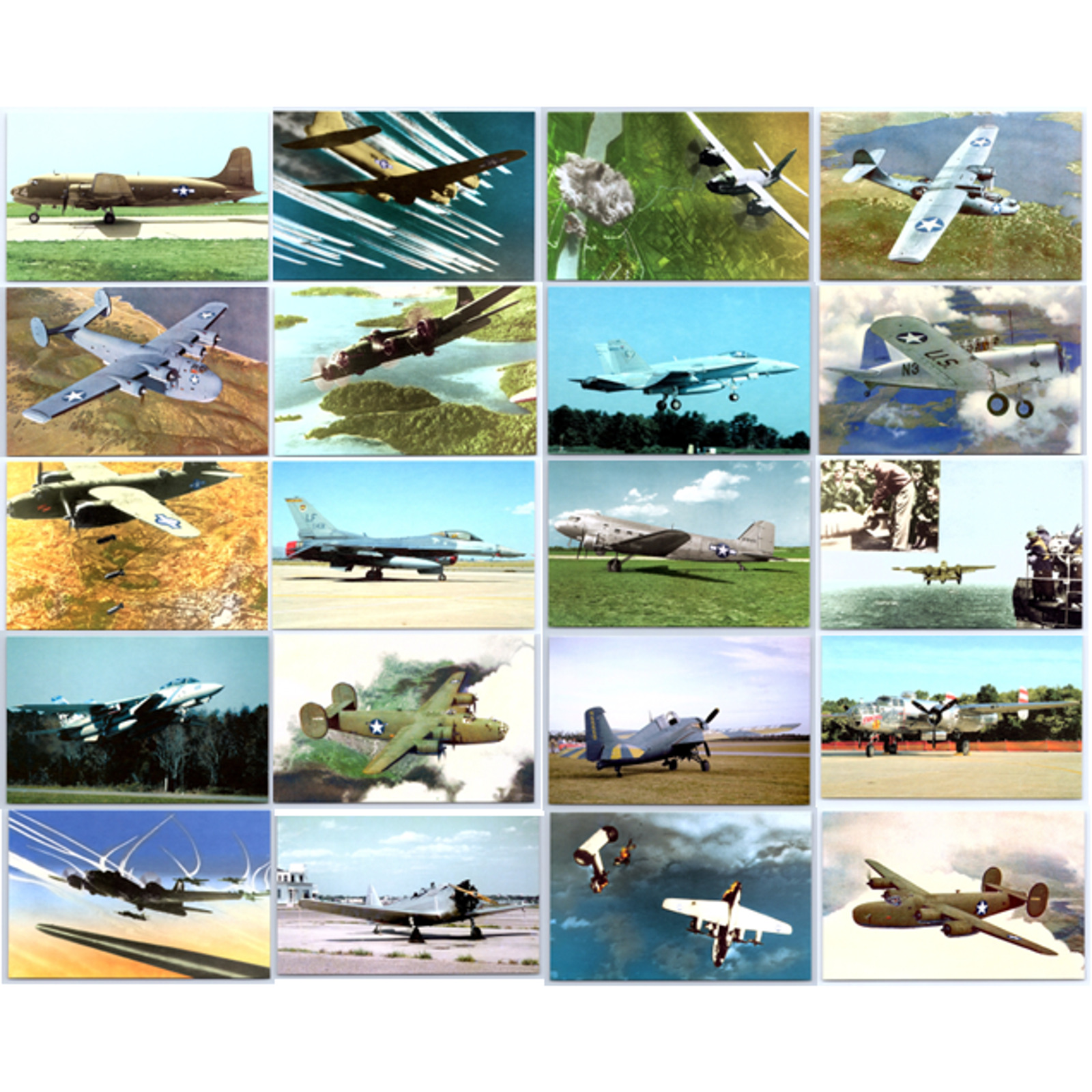 Lot/20 Military Airplane Sleeved Postcards WWII to 1980s jets turboprops 01191