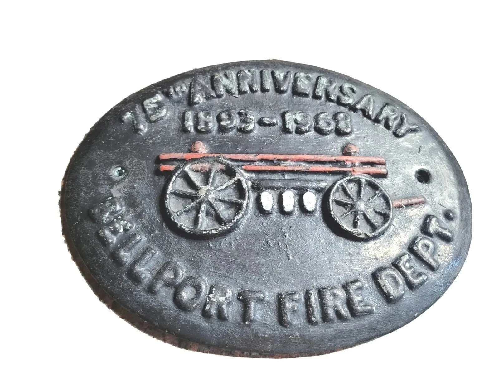 Bellport Fire Department Wall Hanging  75th Anniversary Plaque Vintage 1893-1968
