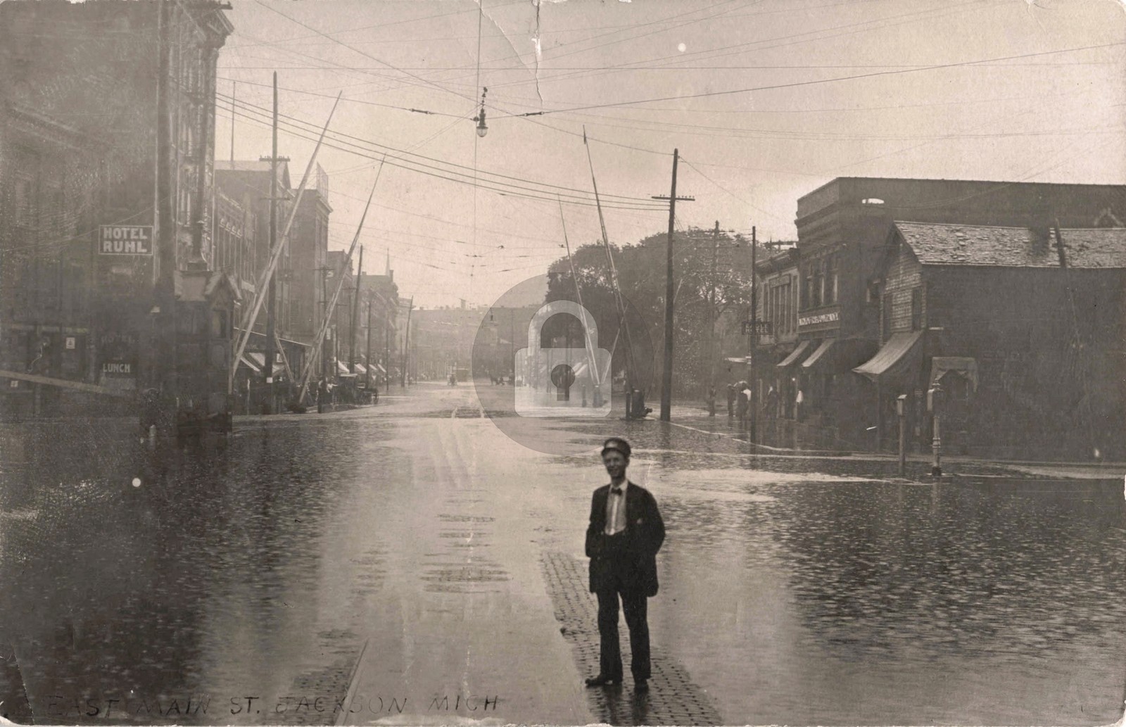 Street View East Main St., Jackson MI Michigan RPPC Photo Postcard COPY