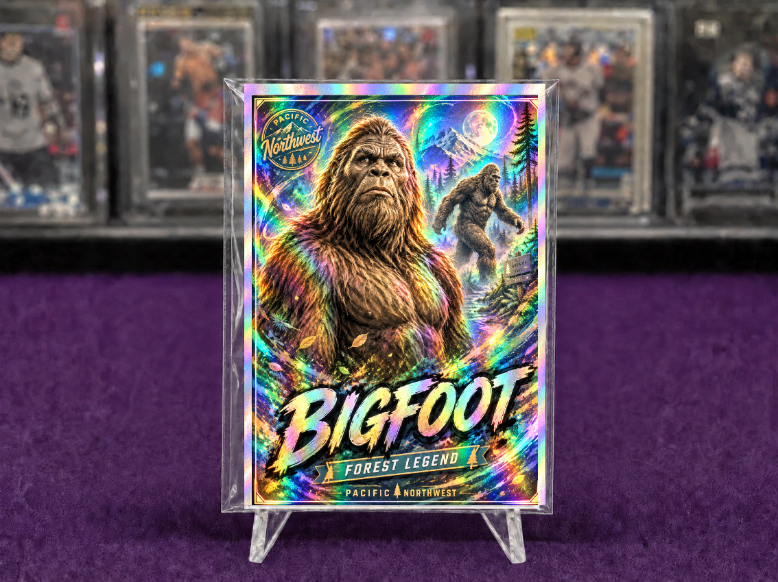 Bigfoot Holo Foil Trading Card Pacific Northwest Forest Legend Custom