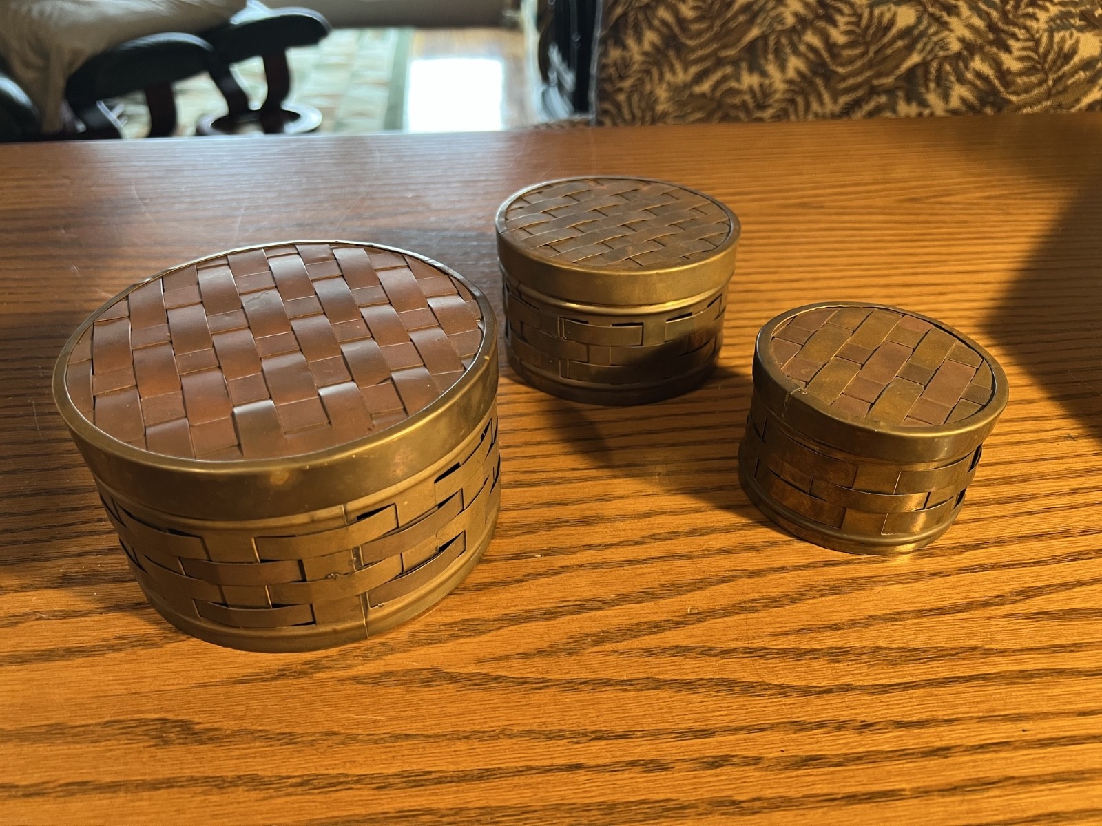 Solid Brass Woven Container Set Basket Boxes Made In India Rare Old Vintage