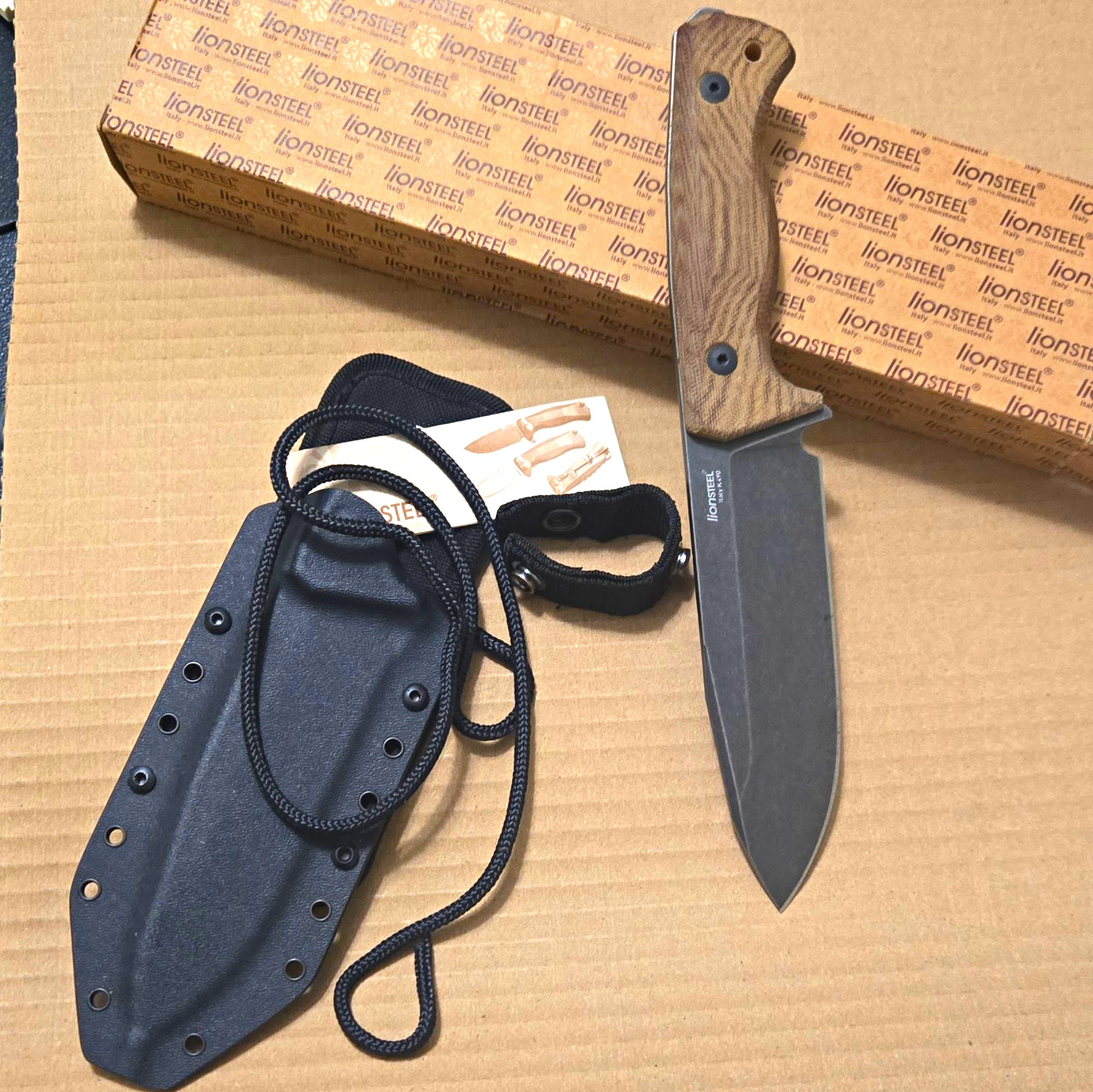 LionSteel T6 Fixed Blade Natural Micarta Limited Edition K490 Steel KydexSheath 