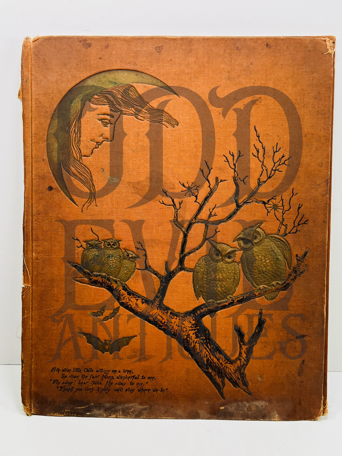 MEGA RARE 1876 Antique Halloween Scrapbook Album Cover Moon Owls Bats WOW MEGA RARE 1876 Antique Halloween Scrapbook Album Cover Moon Owls Bats WOW