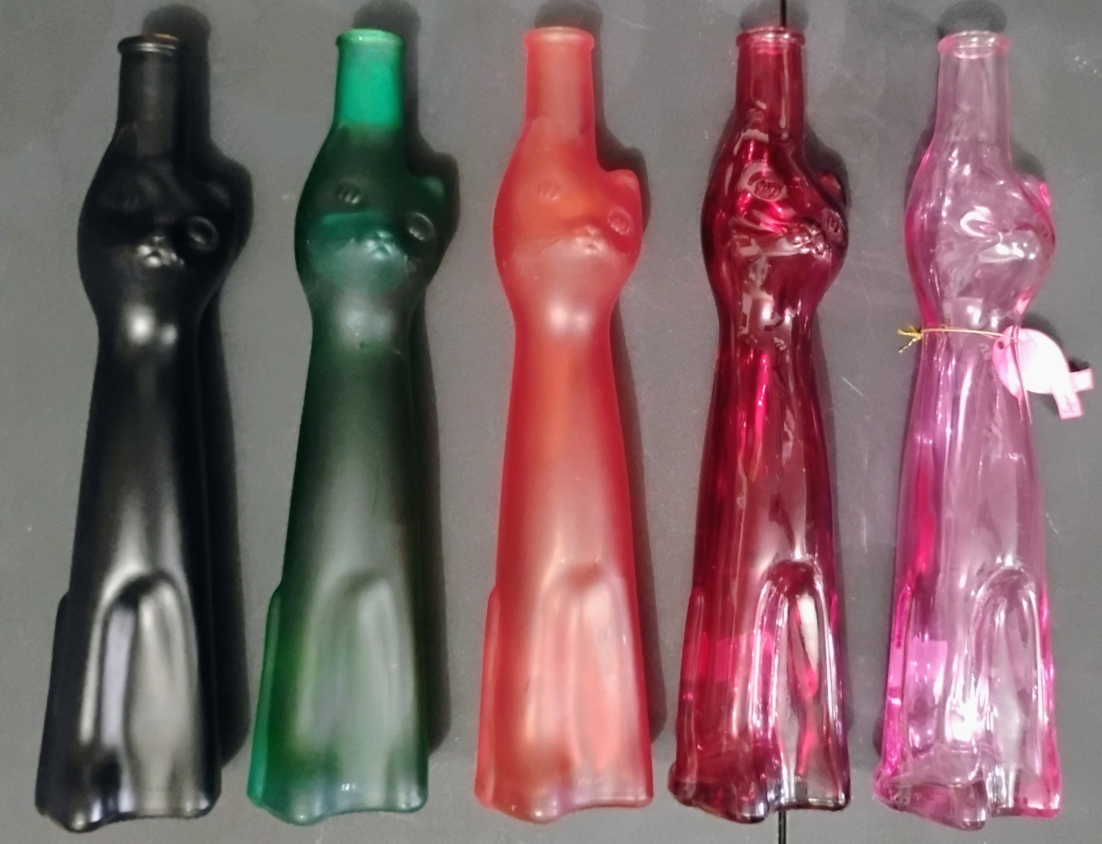 Lot Of 5 - Riesling Happy Cat - Black Green Orange Red Pink Empty Wine Bottles