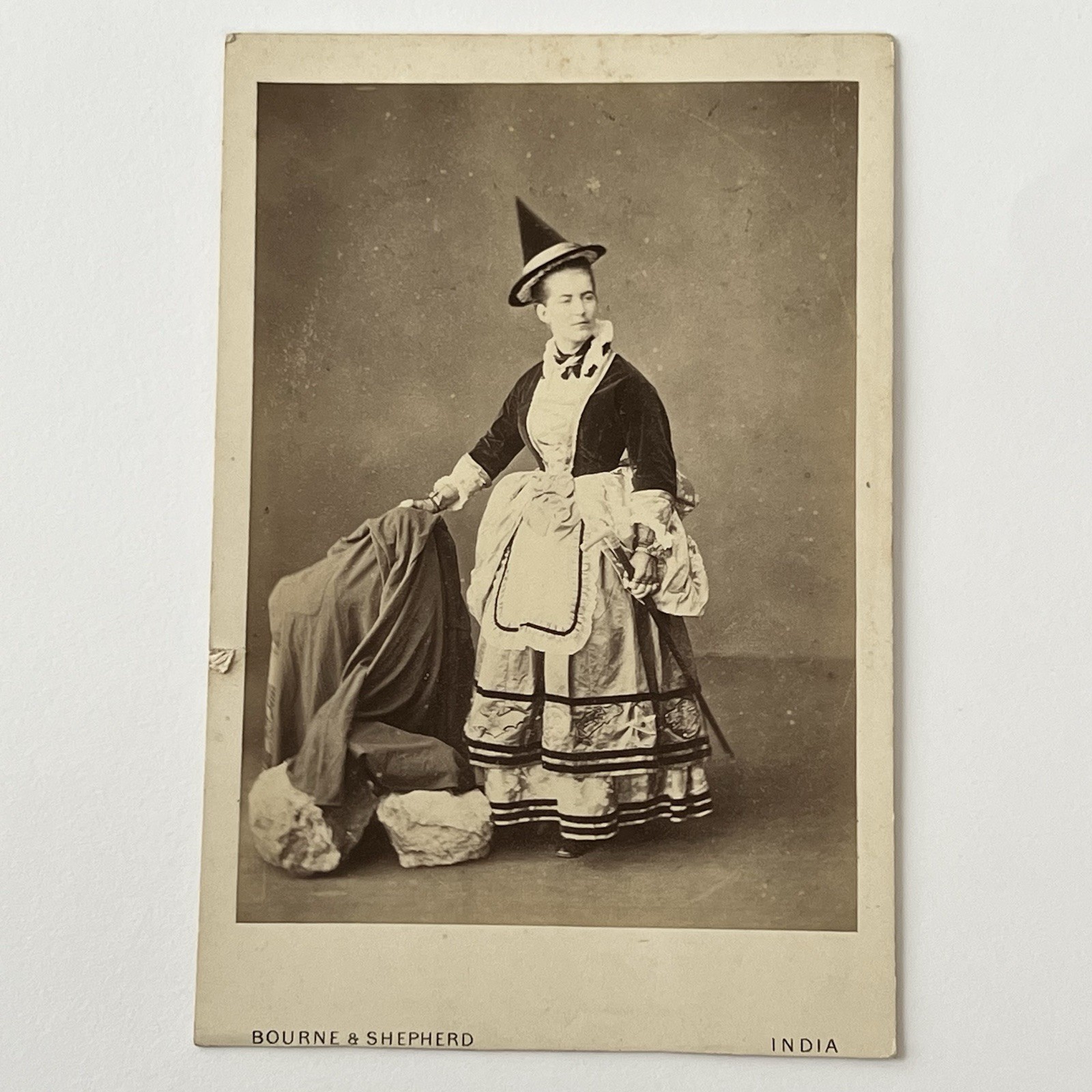 Antique Cabinet Card Photograph Woman Witch Pointed Hat Costume India Odd Antique Cabinet Card Photograph Woman Witch Pointed Hat Costume India Odd