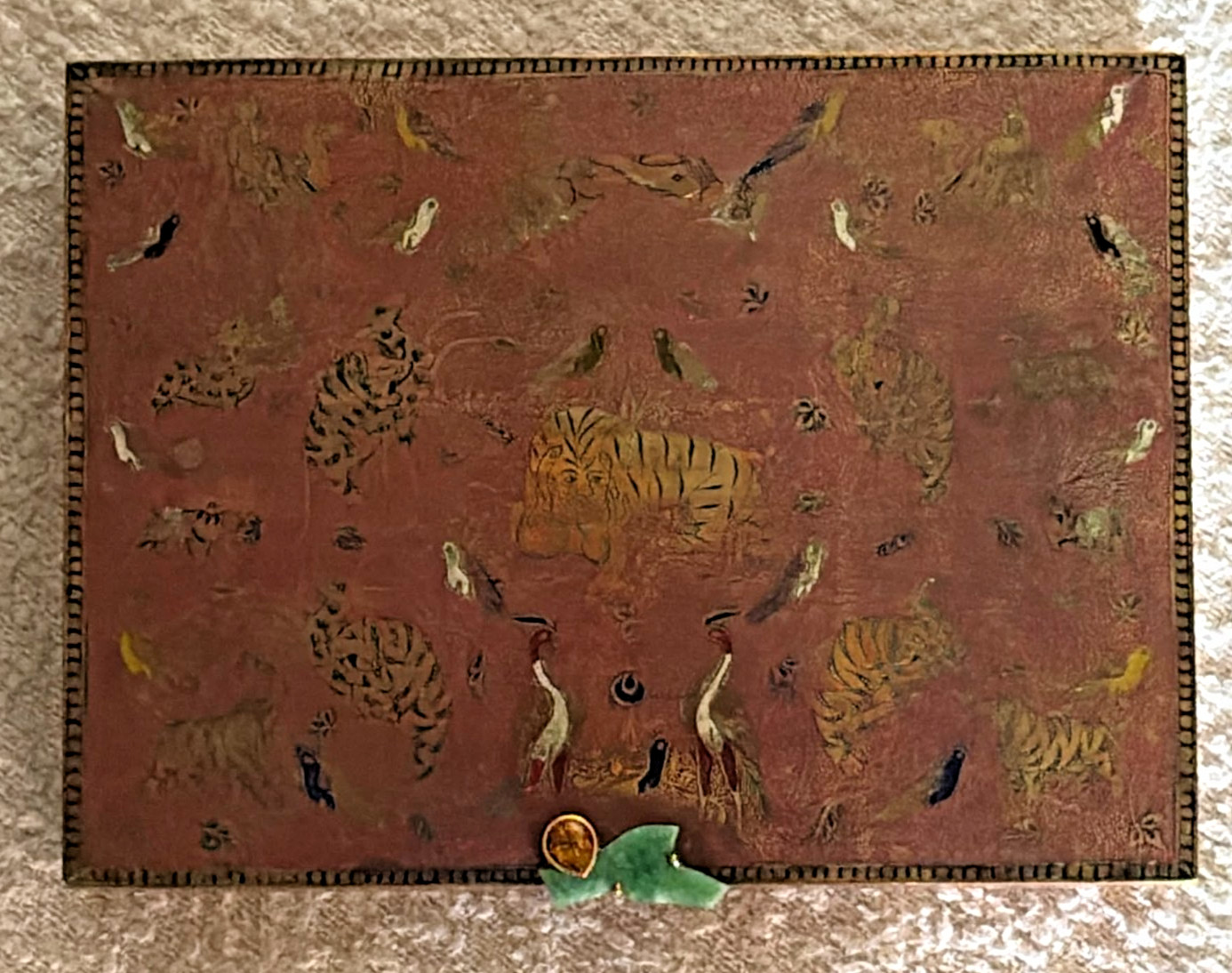 Art Deco LACQUER Cartier Brass and Enamel Decorated Box JEWELRY 1920s