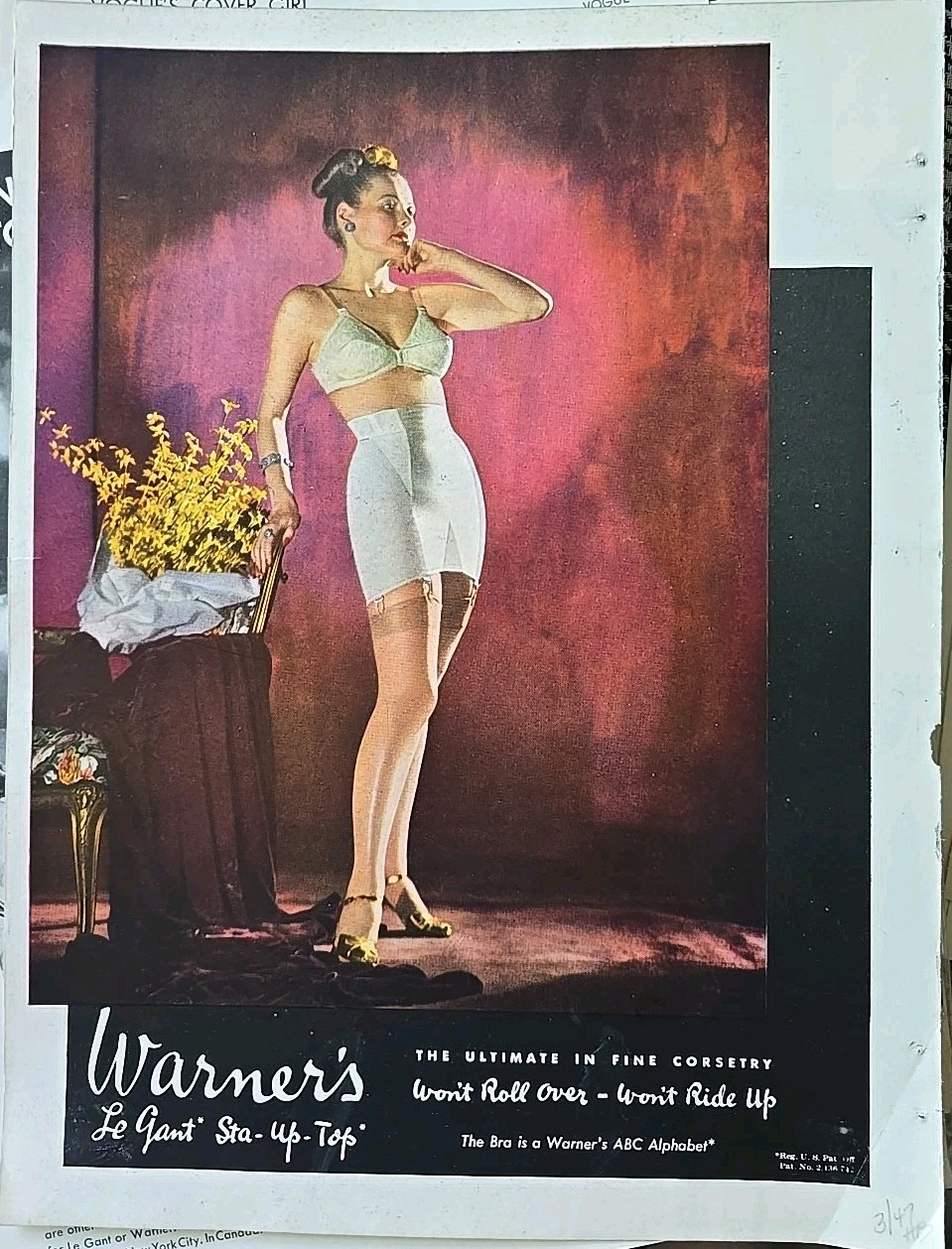 1947 Women\'s Warner\'s Le Gant Sta Up Top Girdle Alphabet Bra vintage Color ad 