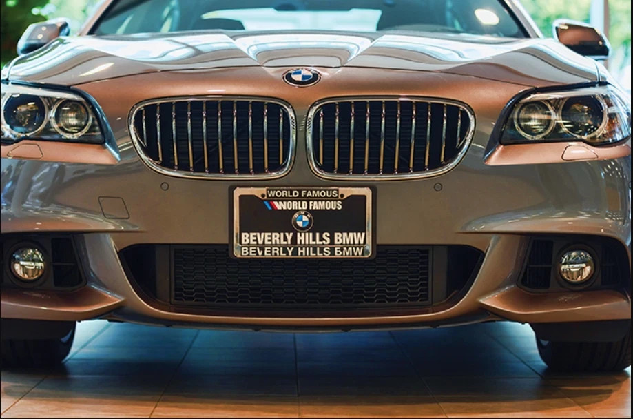World Famous Beverly Hills BMW Dealership Silver License Plate Frame & Insert