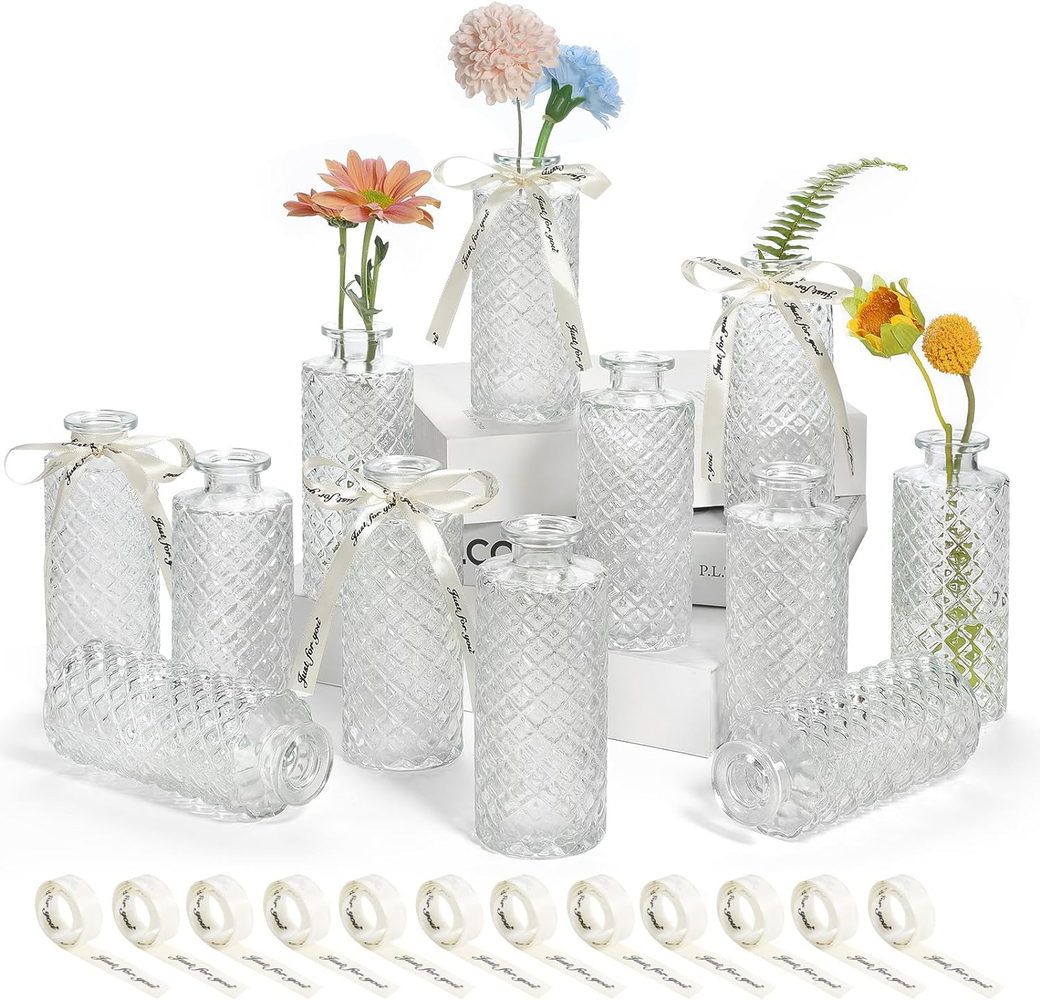 Glass Bud Vases Set of 12(Flowers NOT Included),Small Bud Vases in Bulk,Mini Bud