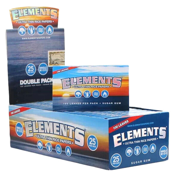 😎ELEMENTS SINGLE WIDE ULTRA THIN RICE ROLLING PAPERS DOUBLE PACK💛 25 PACKS💚