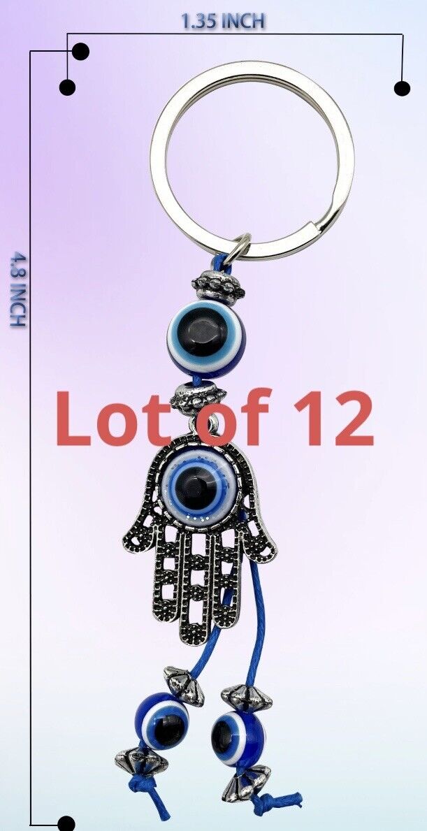 12 Blue Evil Eyes Hand Keychain Key Ring good luck Charm Gift Hand Evil Eye 12
