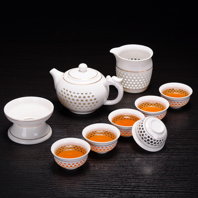 Ten Piece Set Chinese Blue White Porcelain Tea Set Ceramic Tea Pot Lid Tea Cup