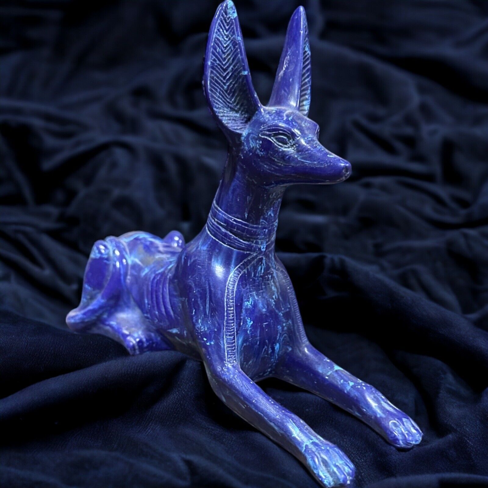 Rare Anubis Statue in Lapis Lazuli - Handcrafted Egyptian Pharaonic Sculpture