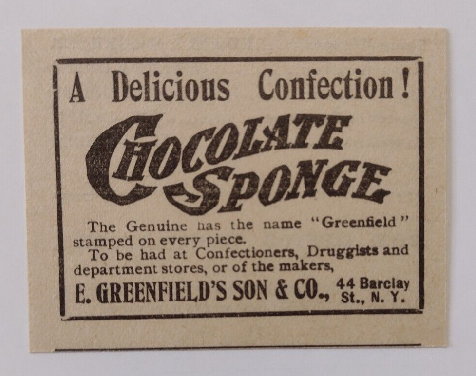 1904 Chocolate Sponge Advertisement E. Greenfield\'s Son & Co. New York
