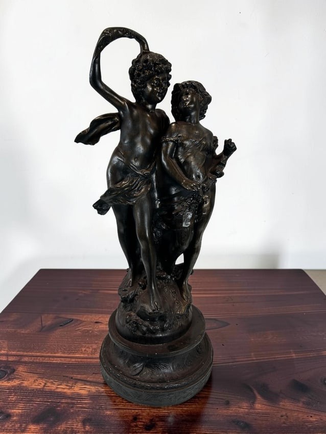 Antique French Clodion Style Bronze Patina Putti Cherub Sculpture 23\