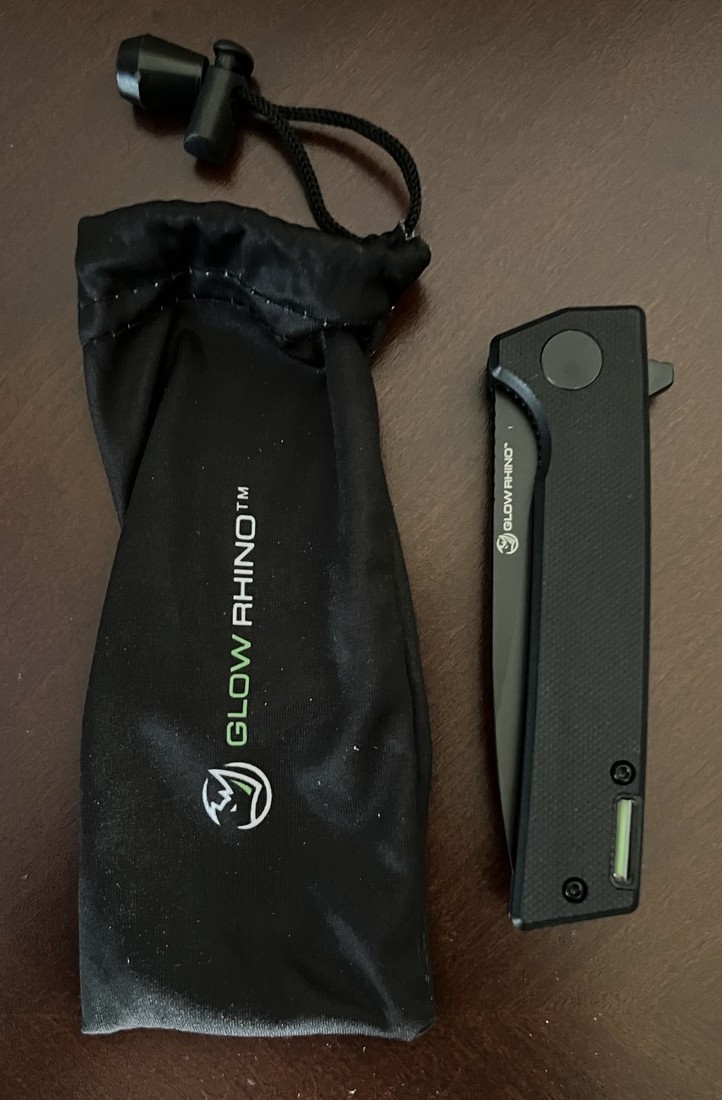 Glow Rhino Fermi 2 D2 G10 Tritium Folding Pocket Knife Black PVD NEW
