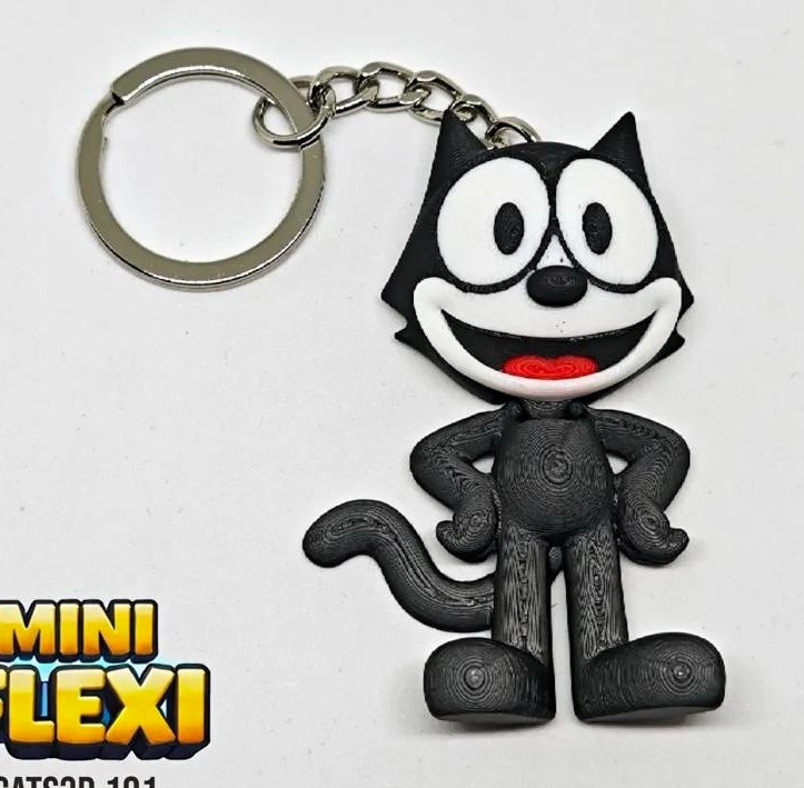 Felix the Cat Mini Flexi Keychain w/ Detachable Keyring Plastic Black/White/Red