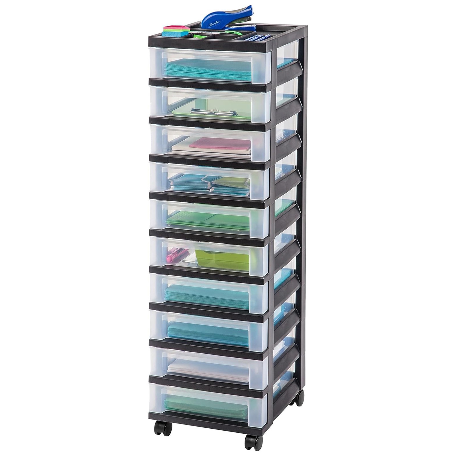IRIS USA 10-Drawer Plastic Storage Organizer Cart and Caster Wheels (Open Box)