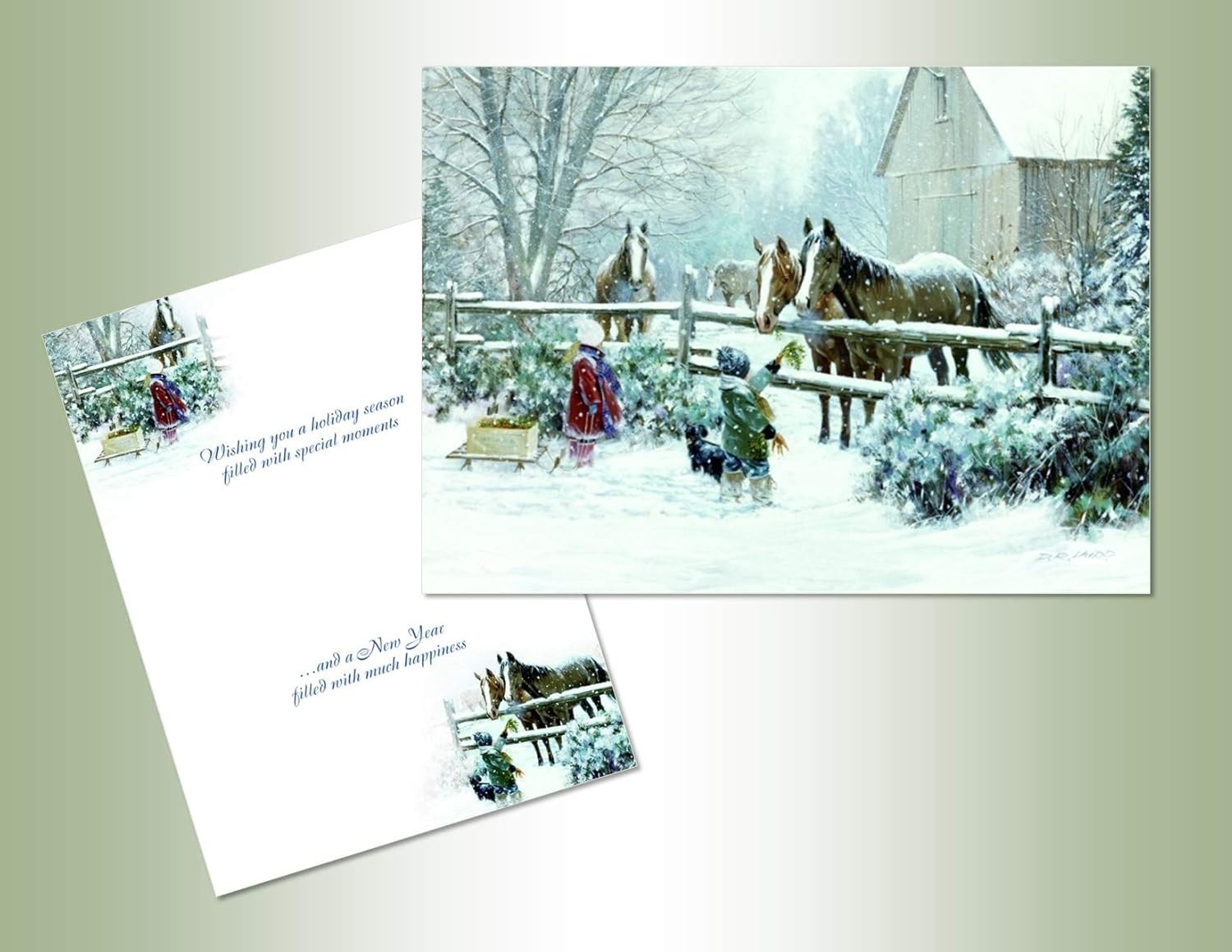 Lux Press Group Holiday Horse Feeding Velvet Soft Touch Christmas Cards 16 Box