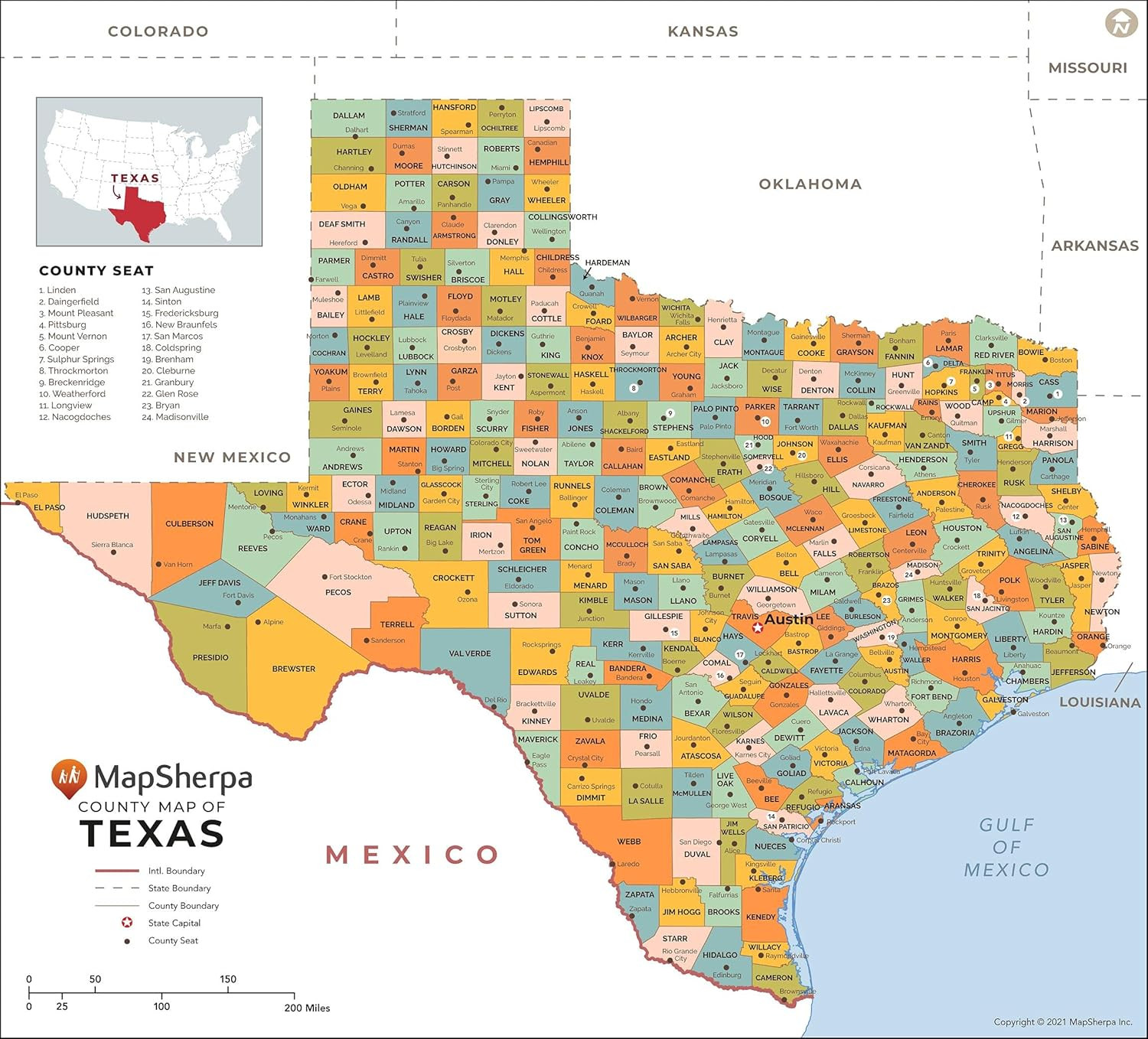 Texas Counties Map - Large - 48