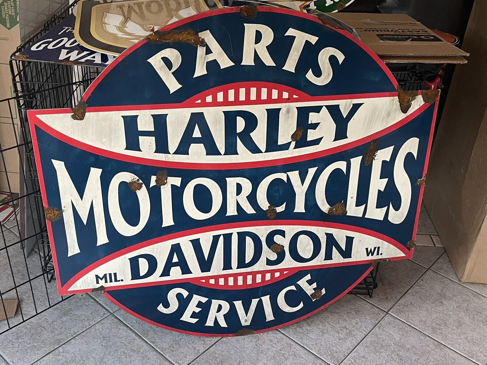 Antique style barn find look Harley Davidson Dealer Sales And Service Sign