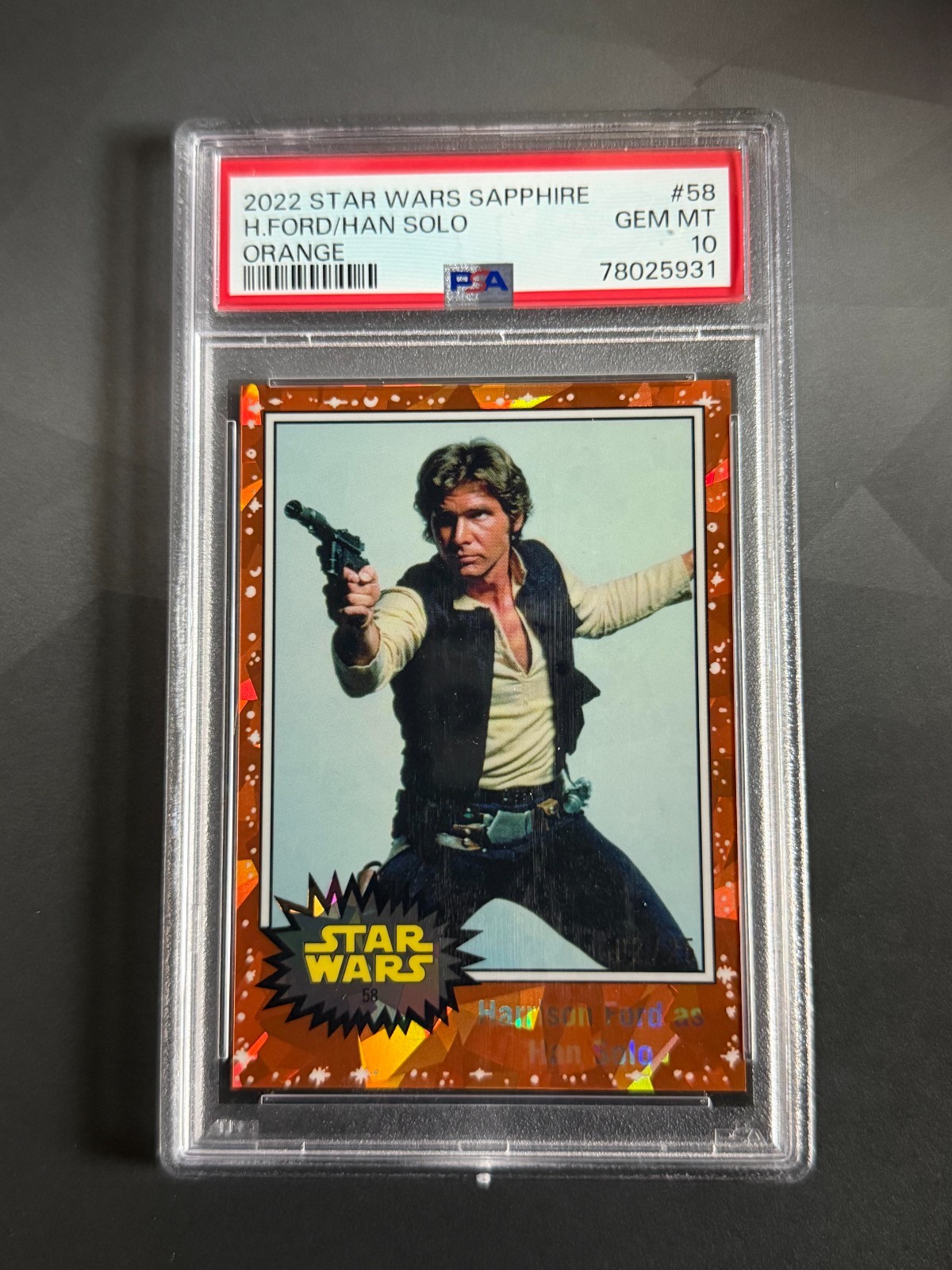 2022 Topps Star Wars Sapphire Harrison Ford as Han Solo Orange #58 PSA 10