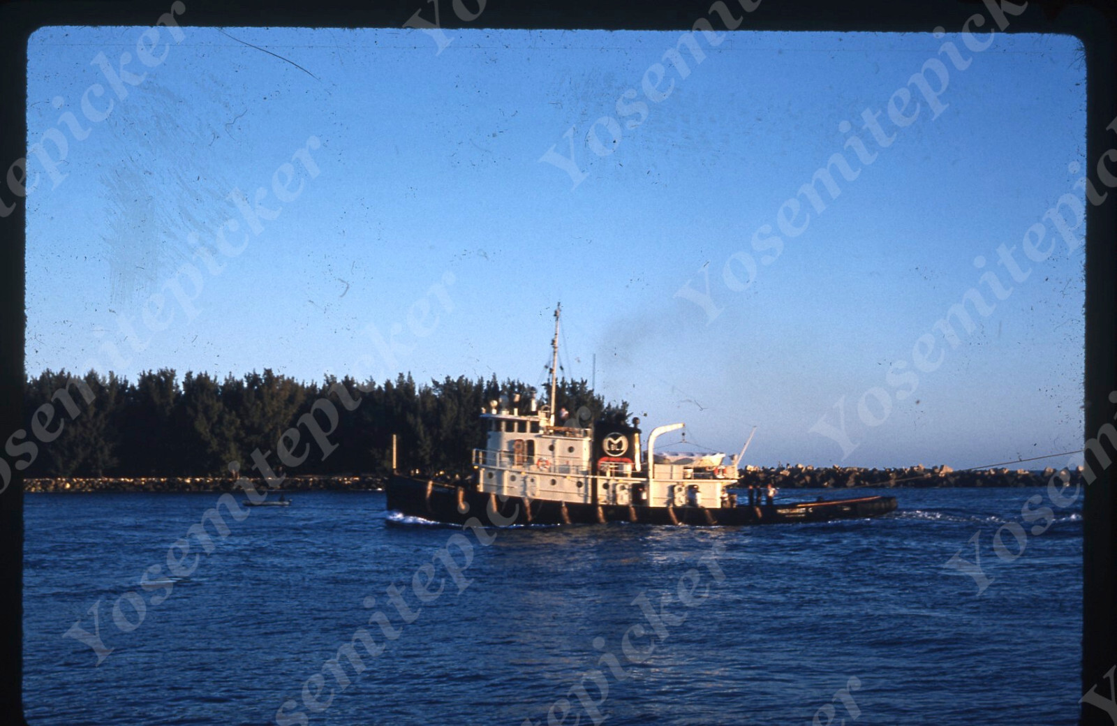 sl06 Original Slide 1960's  Harbor vintage tugboat 205a