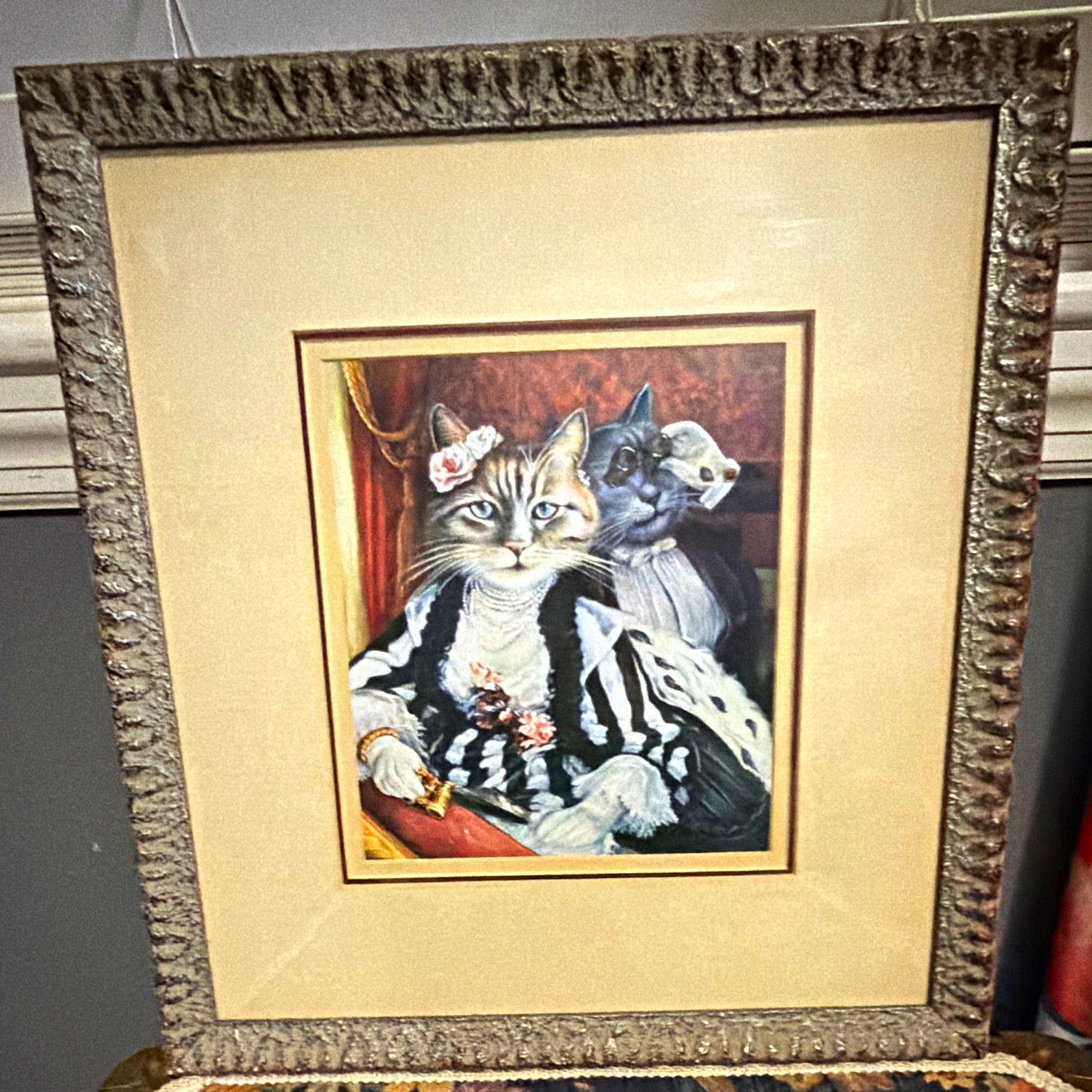 Vintage Framed Susan Herbert Cat Art Print \