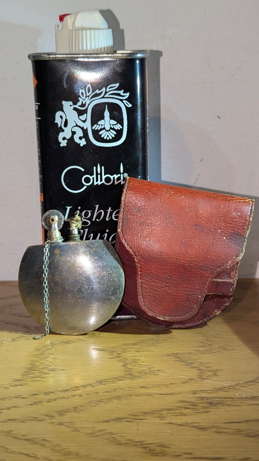 Vintage 1930s Art Deco Silver Plated Petrol Lighter RL Marked - Red Leather Pouc