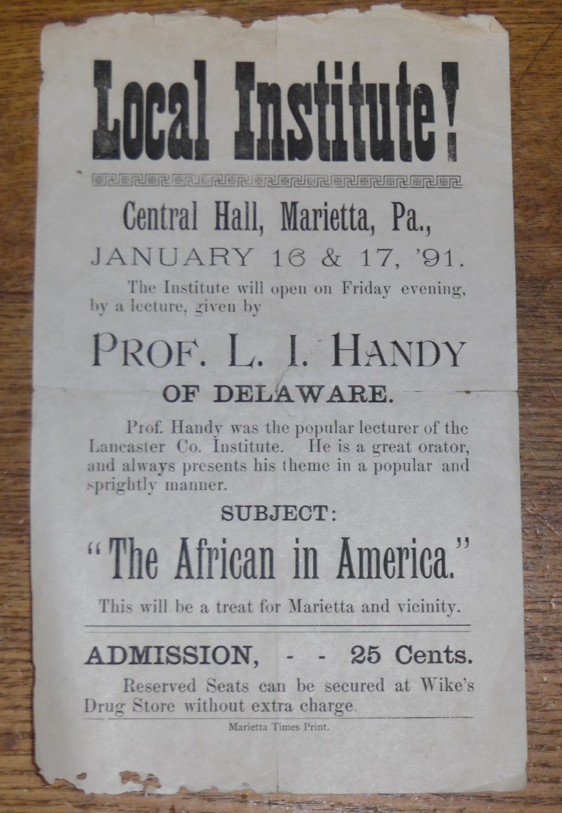 Antique 1891 Marietta PA Ad - Prof. L. Irving Handy - 