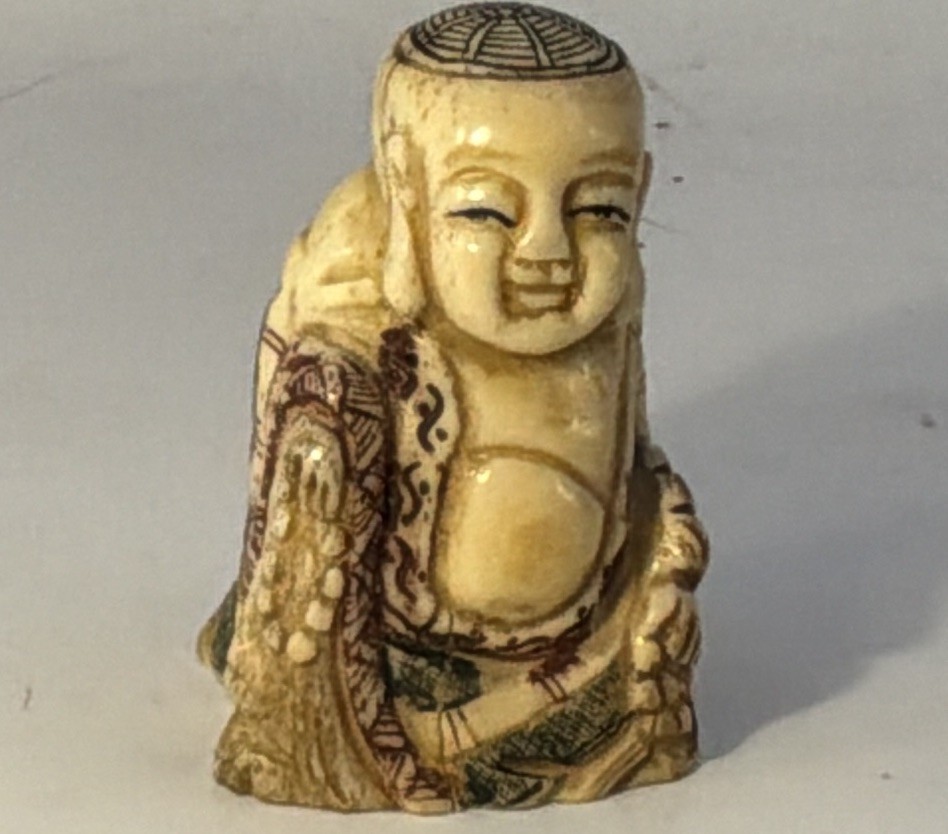 VTG Japanese Carving Of A Laughing Buddha 2.5”