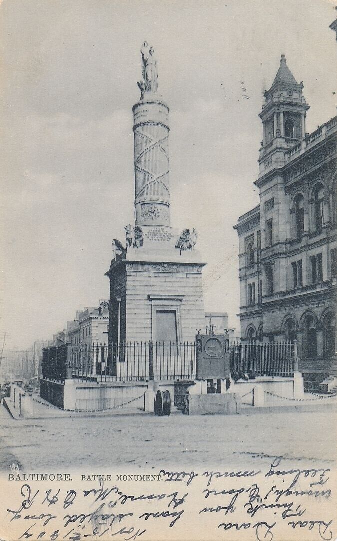 BALTIMORE MD - Battle Monument Tuck Postcard - udb - 1904