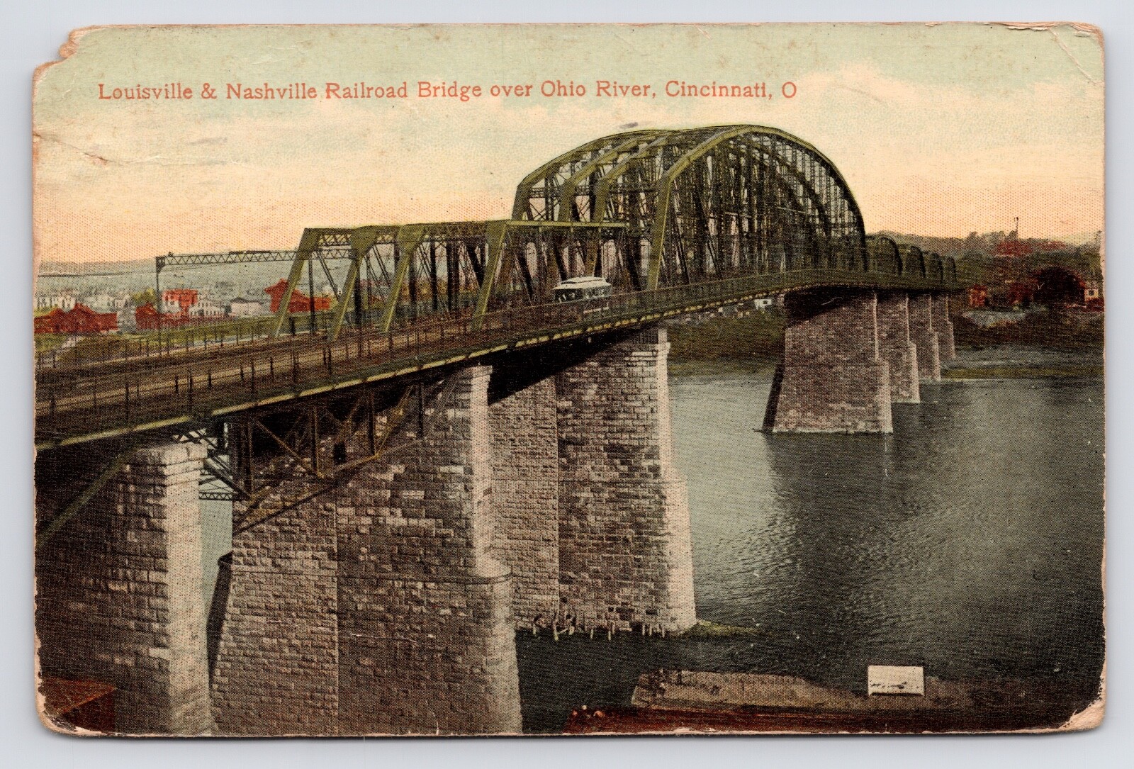 Cincinnati OH Louisville and Nashville Railroad Bridge Ohio River Postcard c1907