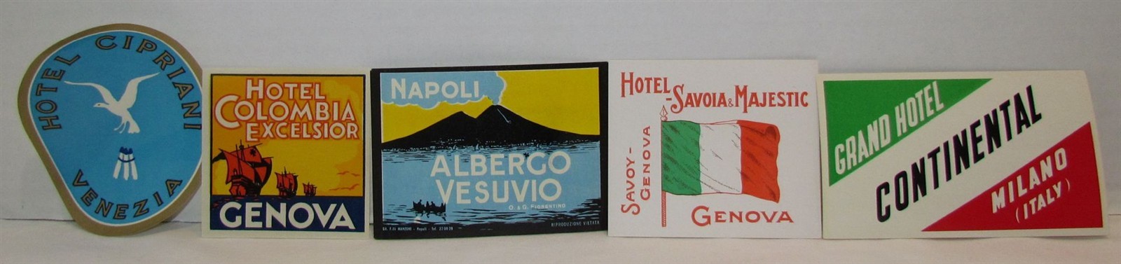 5 Vintage Italy Luggage Labels Genova, Venezia, Milano