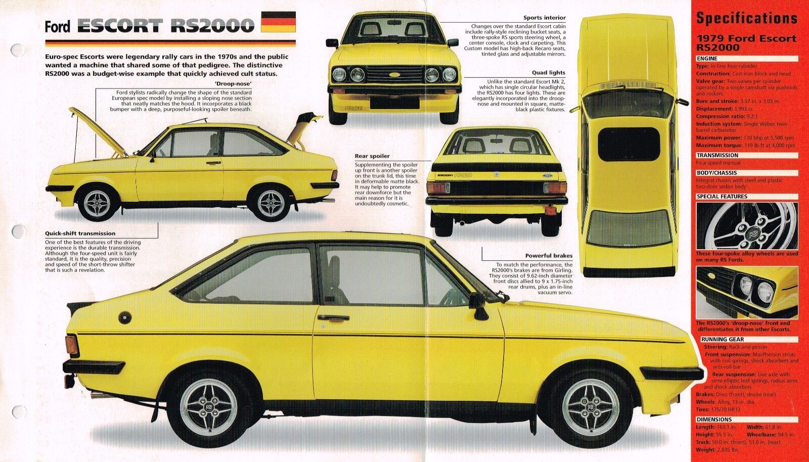 FORD ESCORT RS2000/RS-2000 SPEC SHEET/Brochure:1979,...