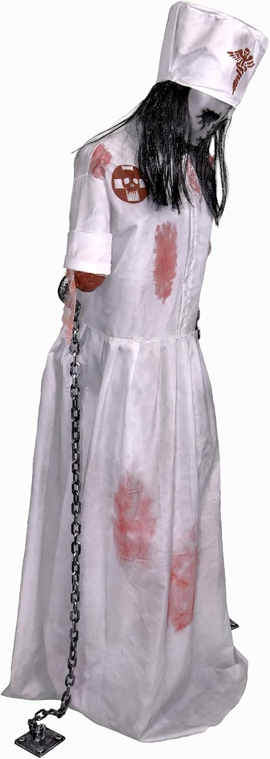 Life-Size 5.2-Ft Animatronic Convulsing Nurse by Tekky Halloween Decoration with