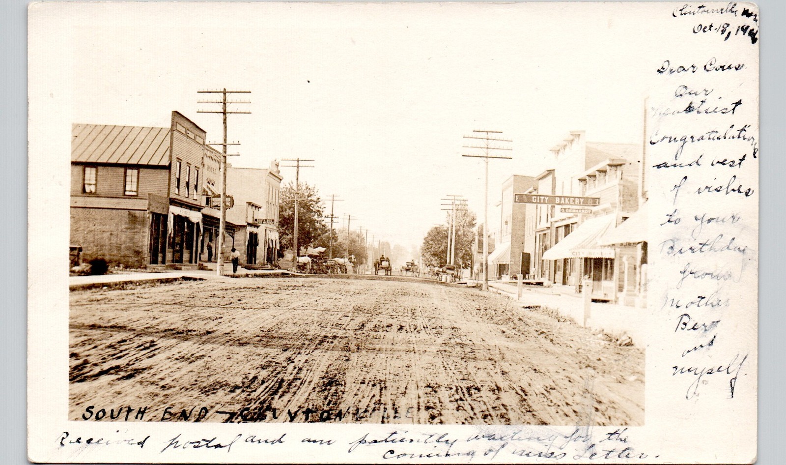 DOWNTOWN STREET clintonville wi c1910 postcard wisconsin real photo rppc main