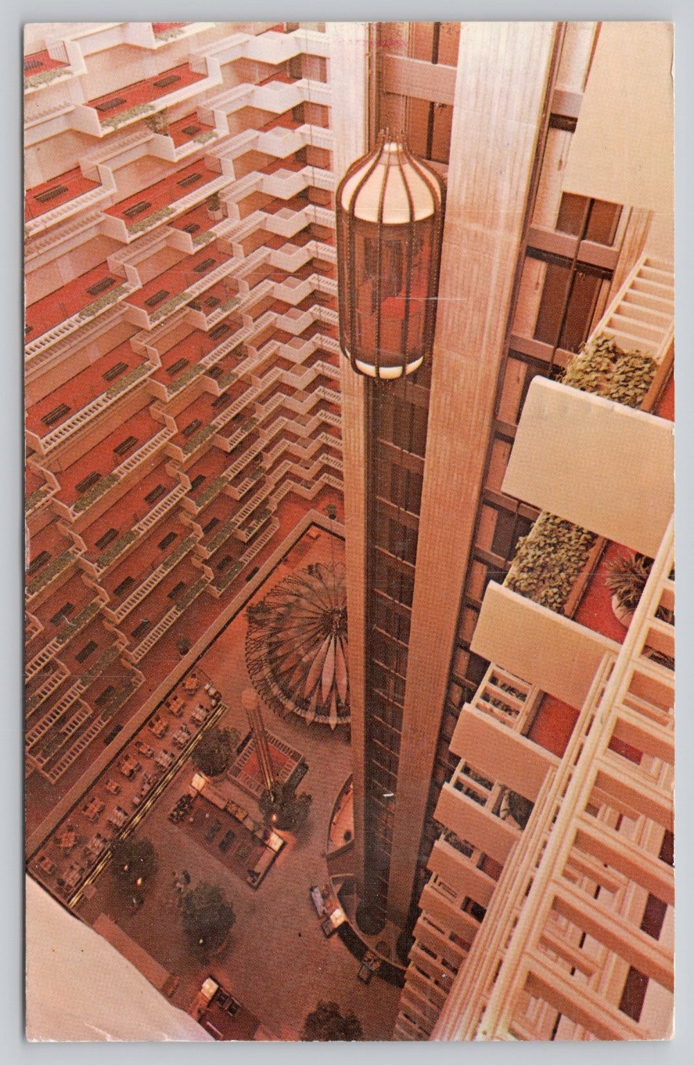 Vintage Regency Hyatt House Atlanta GA Hotel Atrium Glass Elevators Postcard