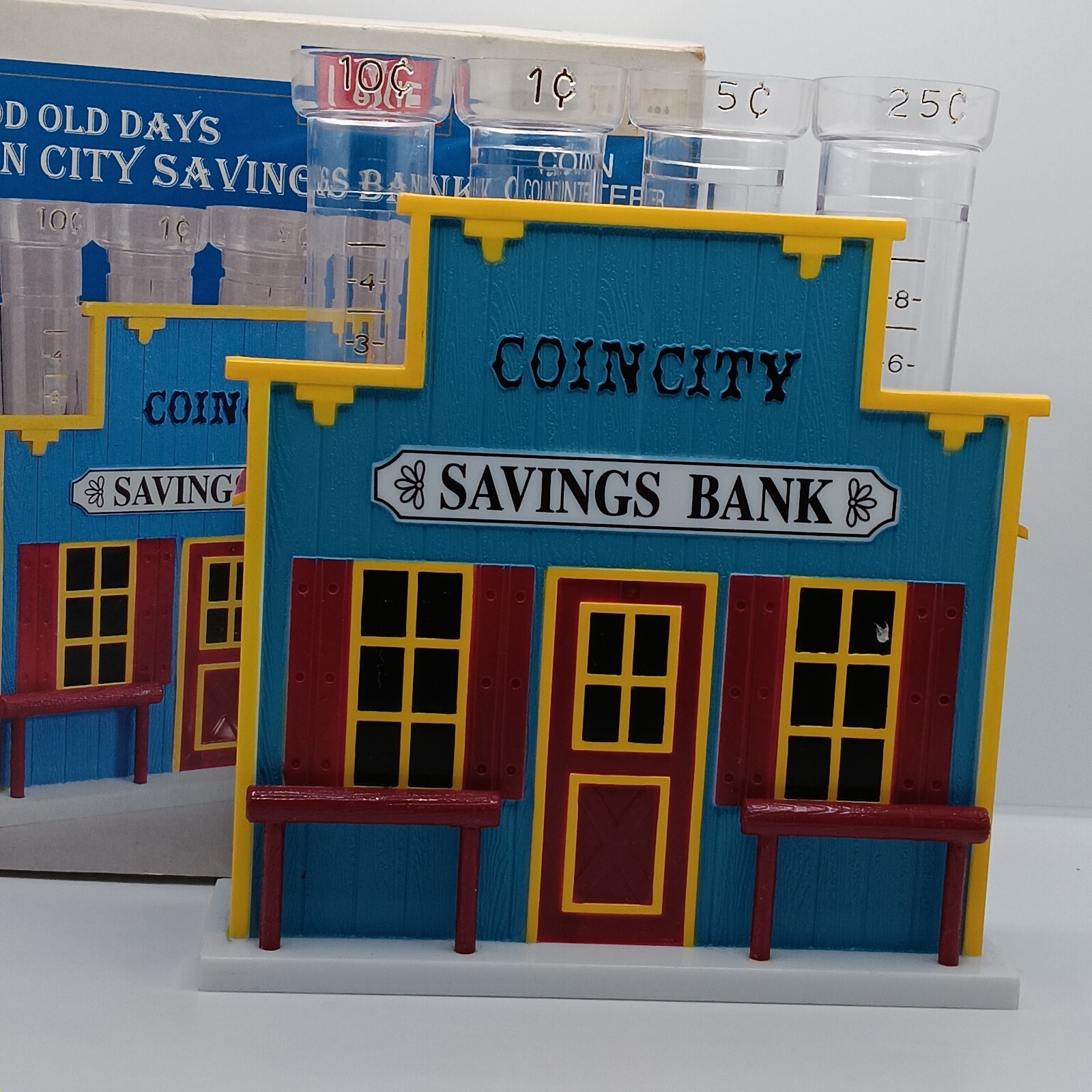 Vintage LAVIE Coin City Savings Bank Coin-Counter Good Old Days Western Themed