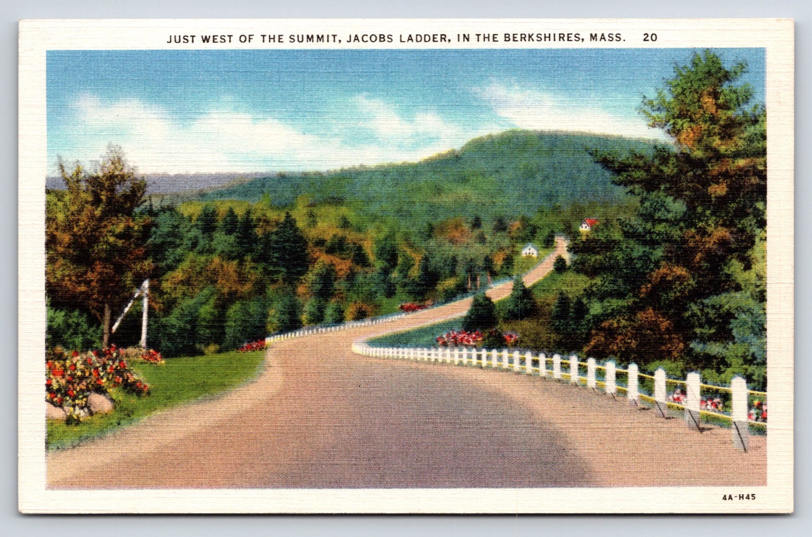Postcard Just West of the Summit, Jacob\'s Ladder, in the Berkshires, MA, Roadway